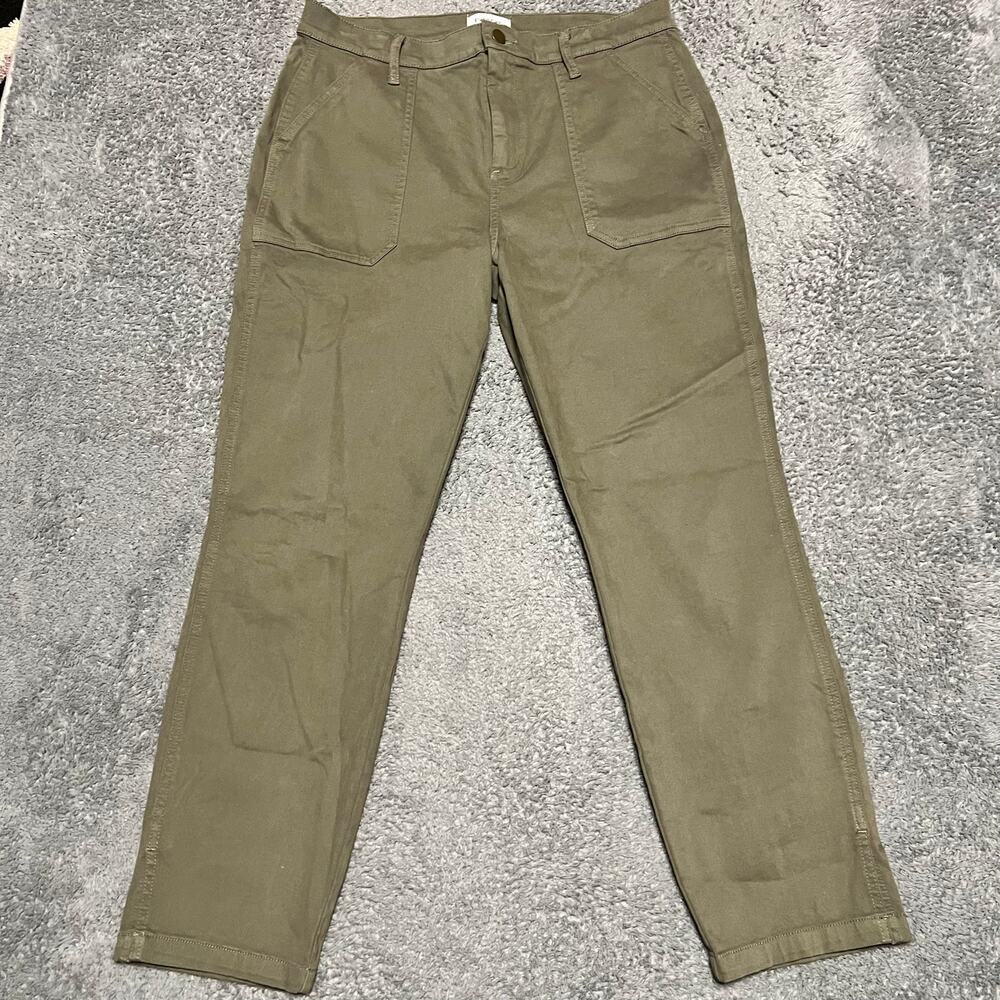 Evereve Pants Women 31 (33x27) Payton Utility Patch Pocket Chino Green Ankle